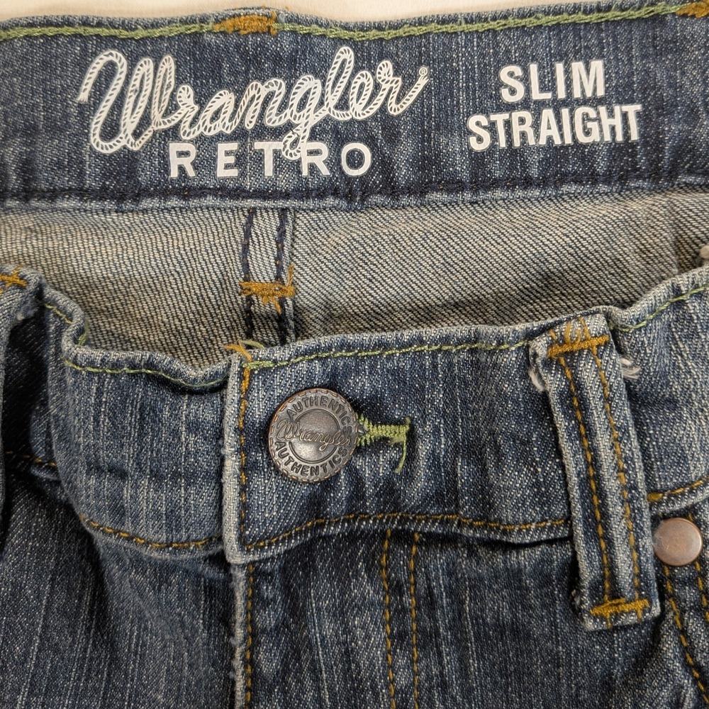 Wrangler Jeans Mens 32x32 Blue Denim Retro Slim Straight Boot Cowboy Western Y2k - Picture 5 of 12